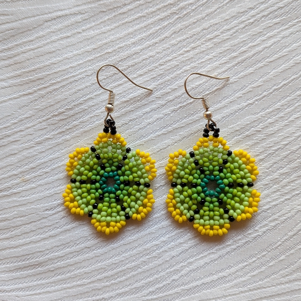 Handcrafted Huichol Beaded Flower Earrings